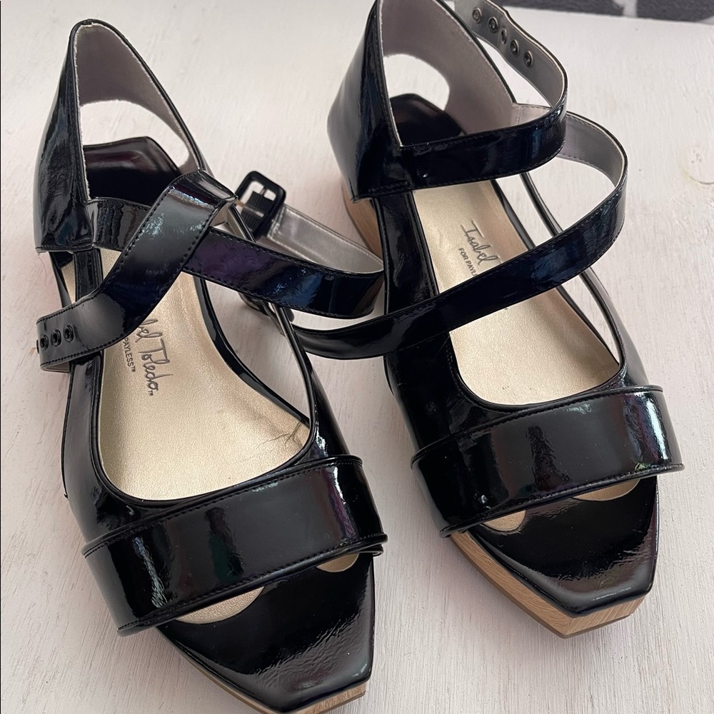 Isabel Toledo Black Ankle Strap Sandals with Wood Heels